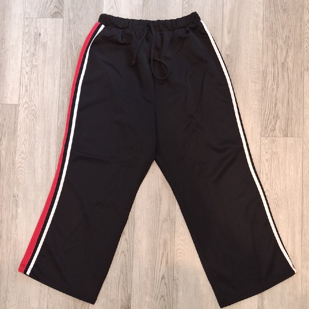 Chic Black Flare Pants with Red and White Stripes